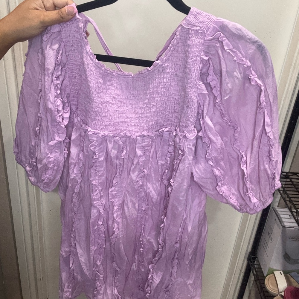 Free People Lavender Ruffle Puff-Sleeve Blouse - Picture 2 of 3